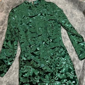 Emerald green sequin velvet mini dress